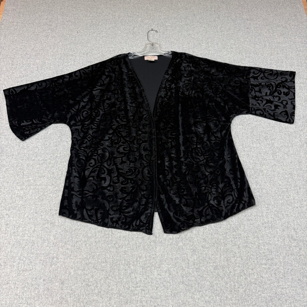 Diana Belle Kimono Top 3X Black Burnout Velvet Damask Scroll Open Front Cardigan